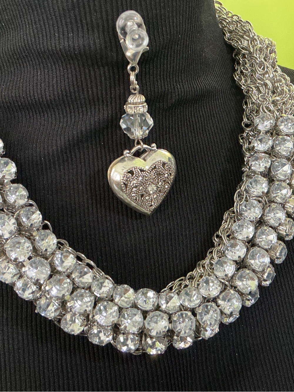 Chico's Silver-Tone Crystal Multi-Strand Necklace with Bracelet & Bag Charm